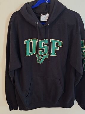 Vintage University Of South Florida Bulls Black Hooded Swestshirt Size L